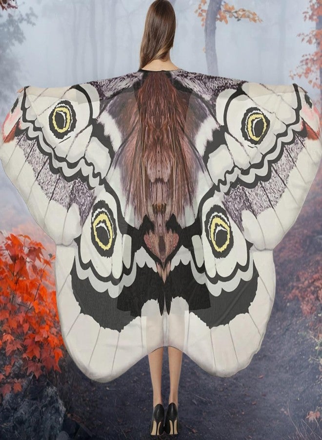 GRAJTCIN Butterfly Wings Cape for Womens Halloween Fairy Pixie Moth Costume Antennas Headband Mask (Grey Emperor Moth) - Image 5